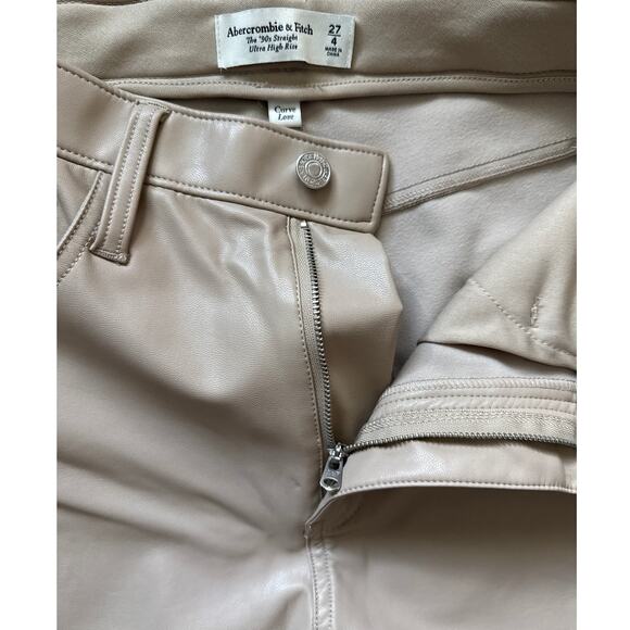 Abercrombie & Fitch Curve Love 90’s Straight Leather Pants Oyster Grey Size 27 - Picture 8 of 10